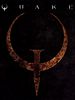 The Quake box art consisting of the title at the top written in white with the stylized 'Q' above a large brown stylized 'Q' logo, all on black